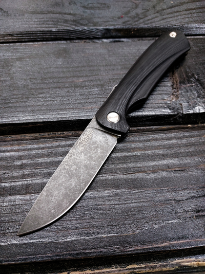 Фрикционный складной нож Микрос+ сталь К110 BlackWash, рукоять G10, цвет черный