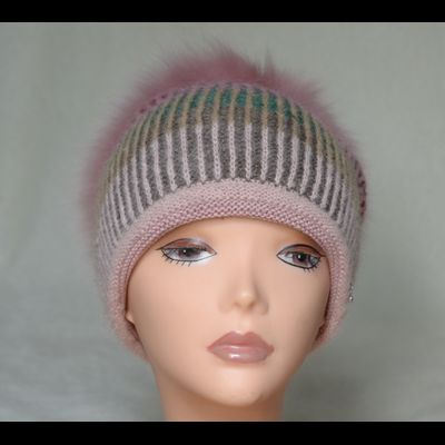 Вязаная женская шапка с меховой опушкой Vizio Италия 6520 CTP розовая