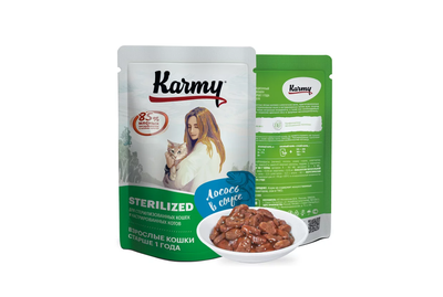 Пауч Karmy (Карми) влажный корм (пауч) для стерилизованных кошек, лосось в соусе 80 г