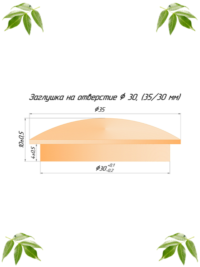 Заглушка из ясеня дальневосточного. Размеры. 35/30 мм