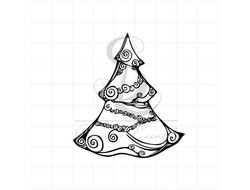 Новогодняя елка рисованная, штамп для скрапбукинга