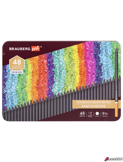 Карандаши цветные художественные BRAUBERG ART PREMIERE, НАБОР 48 цветов, 4 мм, металл кейс. 181694