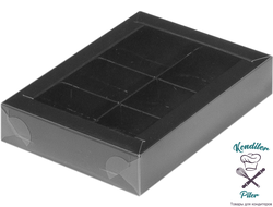 Коробка на 6 конфет с пластиковой крышкой 155*115*30 мм, черная матовая