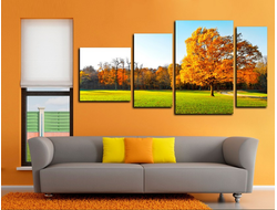 Модульная картина "Оранжевый пейзаж и дерево"