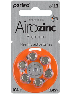 Батарейки для слуховых аппаратов ZA13 воздушно-цинковая Perfeo ZA13/6BL Zinc Air 6 шт