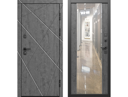 Дверь металлическая Лучи с Зеркалом бетон темный