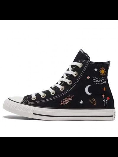 Кеды Converse All Star черные высокие с вышивкой