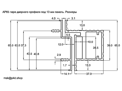 APK65-FVZ алюминиевый профиль дверной коробки, анод. серебро мат.