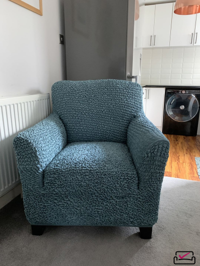 Чехол на кресло Микрофибра Бирюзовый. Защита мягкой мебели от животных. ИТАЛИЯ