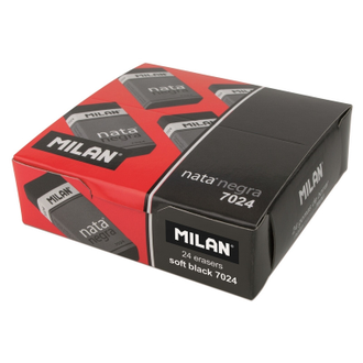 Ластик пластиковый Milan 7024, мягкий, черный, в карт.держателе