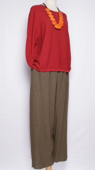 Брюки Бохо "Лён строчки широкие зауженные снизу" красные, бежевые, хаки, черные   48-58