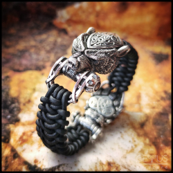 Браслет Медведь + Печать Велеса, кожа, серебро