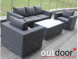 Комплект мебели из ротанга OUTDOOR Флорида (3-местный диван, 2 кресла, стол), узкое плетение, графит