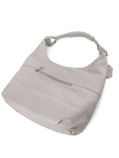 (АРТИКУЛ: 8618/1/7) СУМКА МЕШОК, БОЛЬШАЯ, НАТУРАЛЬНАЯ КОЖА, СВЕТЛО-СЕРАЯ, ЧЕРЕЗ ПЛЕЧО