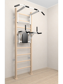 Деревянная спортивная стенка с турником и брусьями для дома (натуральный)