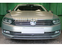 Защита радиатора Volkswagen Passat B8 1.8 / 2.0 2014- (3 части) с фронтальной камерой black