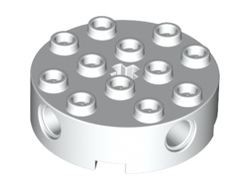 Brick, Round 4 x 4 with 4 Side Pin Holes and Center Axle Hole, White (6222 / 4203583)