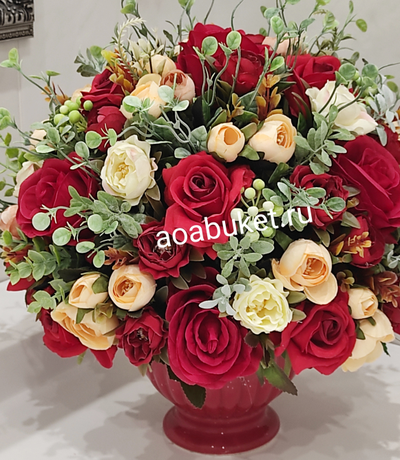 Цветочная композиция из искусственных цветов - Кармен мечта в красном № МС043/Купить на  АОАБУКЕТ.ру