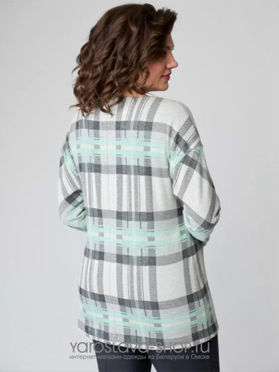 Трикотажная туника мятно-серого цвета в крупную клетку