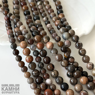 Дерево окаменелое шары 8-8,5/10,2-10,5 мм, цена за нить 18 см