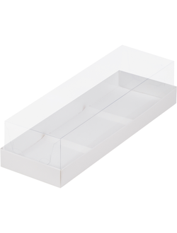 Коробка под муссовые пирожные на 3 шт., С ПЛАСТИКОВОЙ КРЫШКОЙ, 260х850х60 мм, БЕЛАЯ