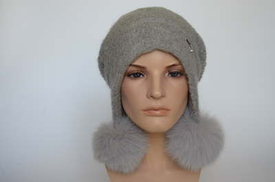 Vizio Италия 6970 шапка ушанка с помпонами серая