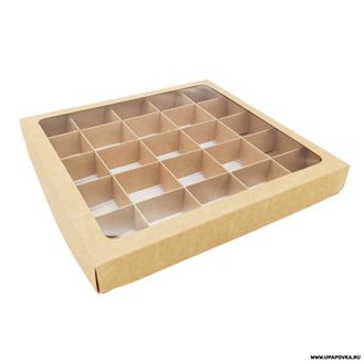 Коробка для конфет 25 шт (25 x 25 x 3 см) Бурый Крышка-дно