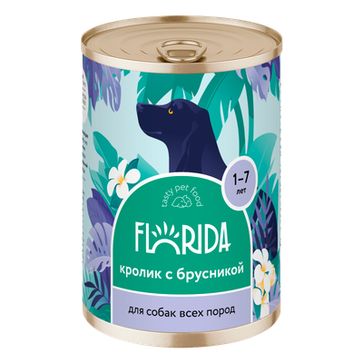 Florida (Флорида) влажный корм (консерва) для собак с кроликом и брусникой, 400 г