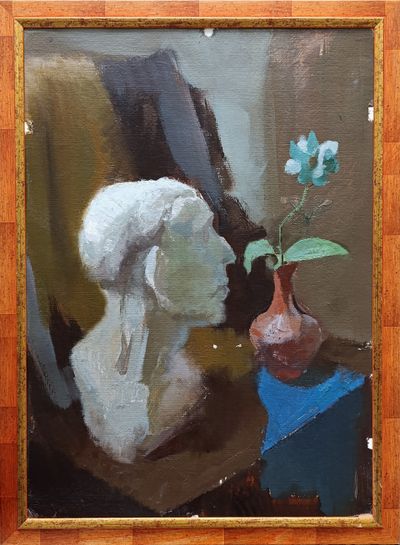 &quot;Натюрморт, Бюст&quot; картон масло Акимов А.А. 1970-е годы