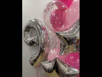 Набор шаров цифра и фонтан в розовом