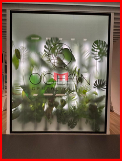 Оклеить витрину матовой прозрачной плёнкой с печатью