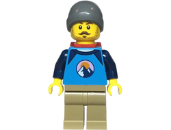 Hiker - Male, Dark Azure and Dark Blue Shirt with Mountains, Dark Tan Legs, Dark Bluish Gray Beanie, Red Backpack Thin, n/a (cty1725)