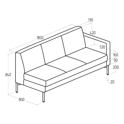 Модуль Everprof Gamma с подлокотником трехместный левый Экокожа Черный