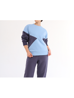 Свитшот  колорблок хлопковый велюр (небесный)