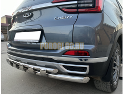 Защита заднего бампера двойная с перемычками Папа Тюнинг d60/42 для Chery Tiggo 4 Pro 2022-