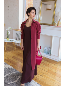 Платье летнее с поддержкой груди длины макси (портвейн)