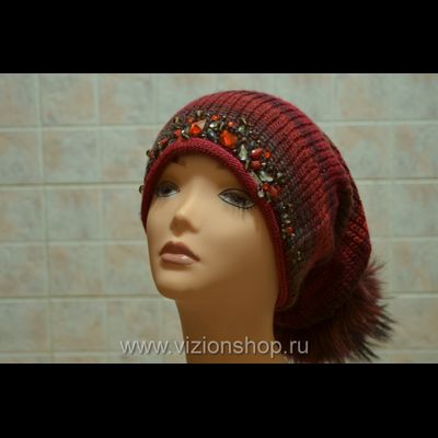 Женская шапка с помпоном и камнями зима 2018 Vizio Визио Италия 5833