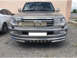 Защита переднего бампера «акула» с пластинами d60/60 для Toyota Land Cruiser 100 (1998-2006)