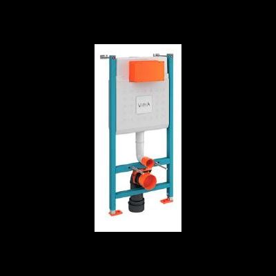 Комплект: подвесной безободковый унитаз Vitra Mia Round, с сиденьем с микролифтом, инсталляцией и кнопкой Root Round, хром глянцевый 9873B003-7201