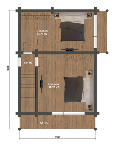 Дом из оцилиндрованного бревна "Снегири для гостей", площадью 81 м2
