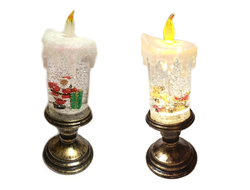 LED Свеча новогодняя музыкальная, USB кабель,  28*11*11см, ТИП: Дед мороз в санях с оленями/ Дед Мороз с подарком