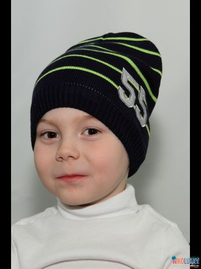 Шапка м11в17, цвет темно-синий, салатовый  р. 52-54