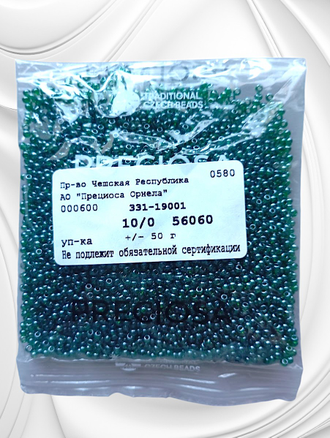 Бисер чешский круглый preciosa 10/0, темно-зеленый (56060), 50 грамм