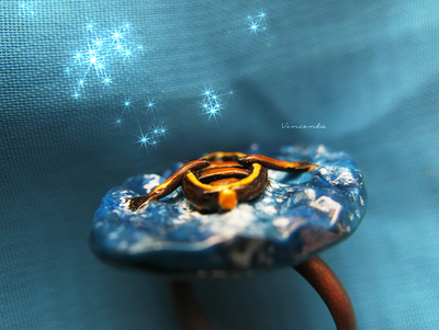 Кольцо "По морю лодочка плыла..." - украшение в морском стиле из термоглины