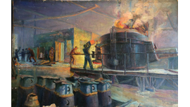 Сазонов Н.С. В литейном цеху  1933г. Фанера, масло 60,5Х90 (879) - продано