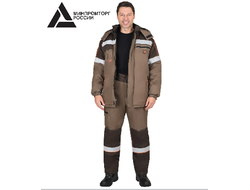 Костюм СИРИУС-РОДОС-РОСС зимний, куртка, брюки, светло-коричневый с тёмно-коричневым и СОП