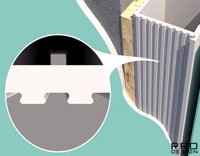 Алюминиевый короб для скрытых дверей Pro Design Duo наружного открывания с двойным притвором по RAL