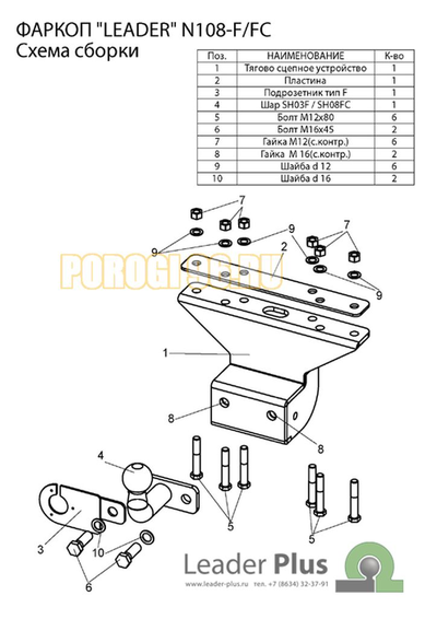 Фаркоп Лидер-Плюс для Nissan Pathfinder (2004-2014)