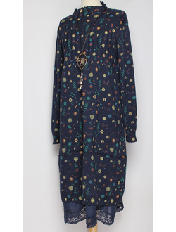 ПЛАТЬЕ БОХО хлопок "ПРОВАНС ТЮЛЬПАН ВОЛАН" синее, серое р.46-54