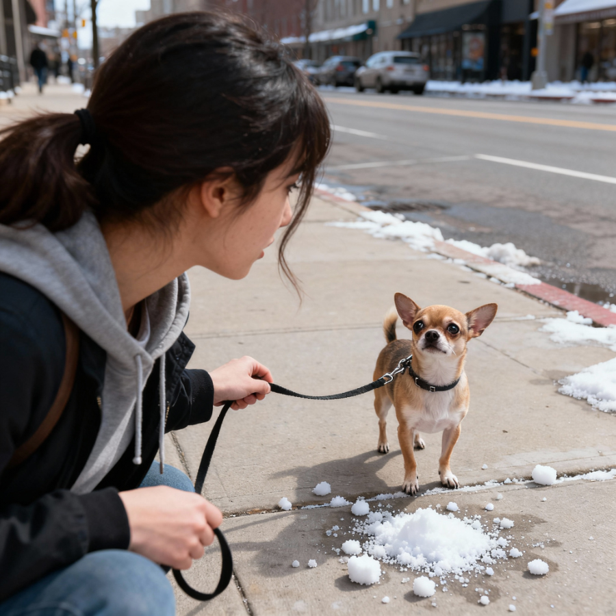 Собака не хочет гулять по дорожным реагентам